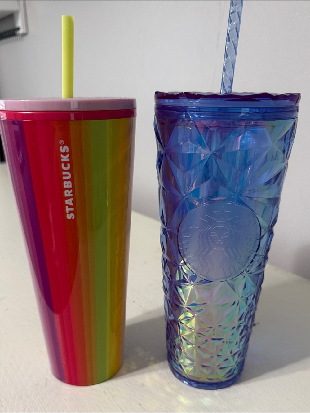 Starbucks Rainbow Stripe & Iridescent Blue Cold Cups